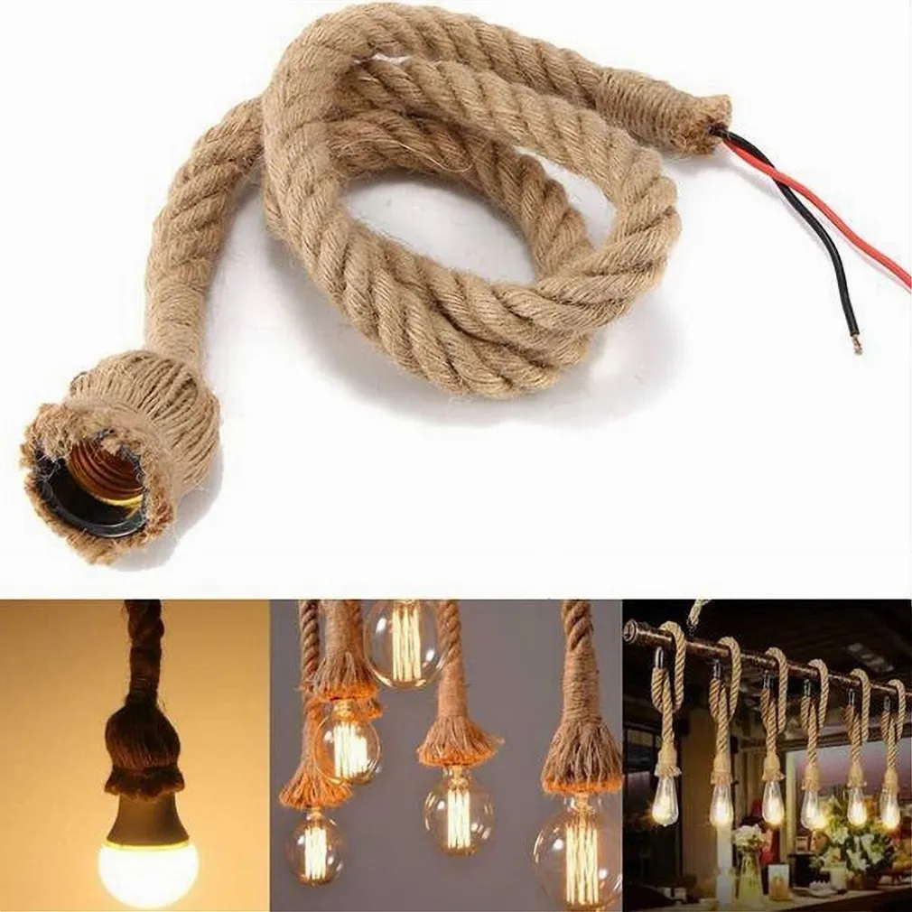 LAMPADARIO A SOSPENSIONE DA 1.5MT CORDA DI CANAPA PORTALAMPADA ATTACCO E27 436653