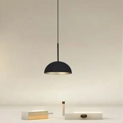 LAMPADARIO A SOSPENSIONE MODERNO CON PARALUME CUPOLA IN FERRO NERO ORO E27 33771