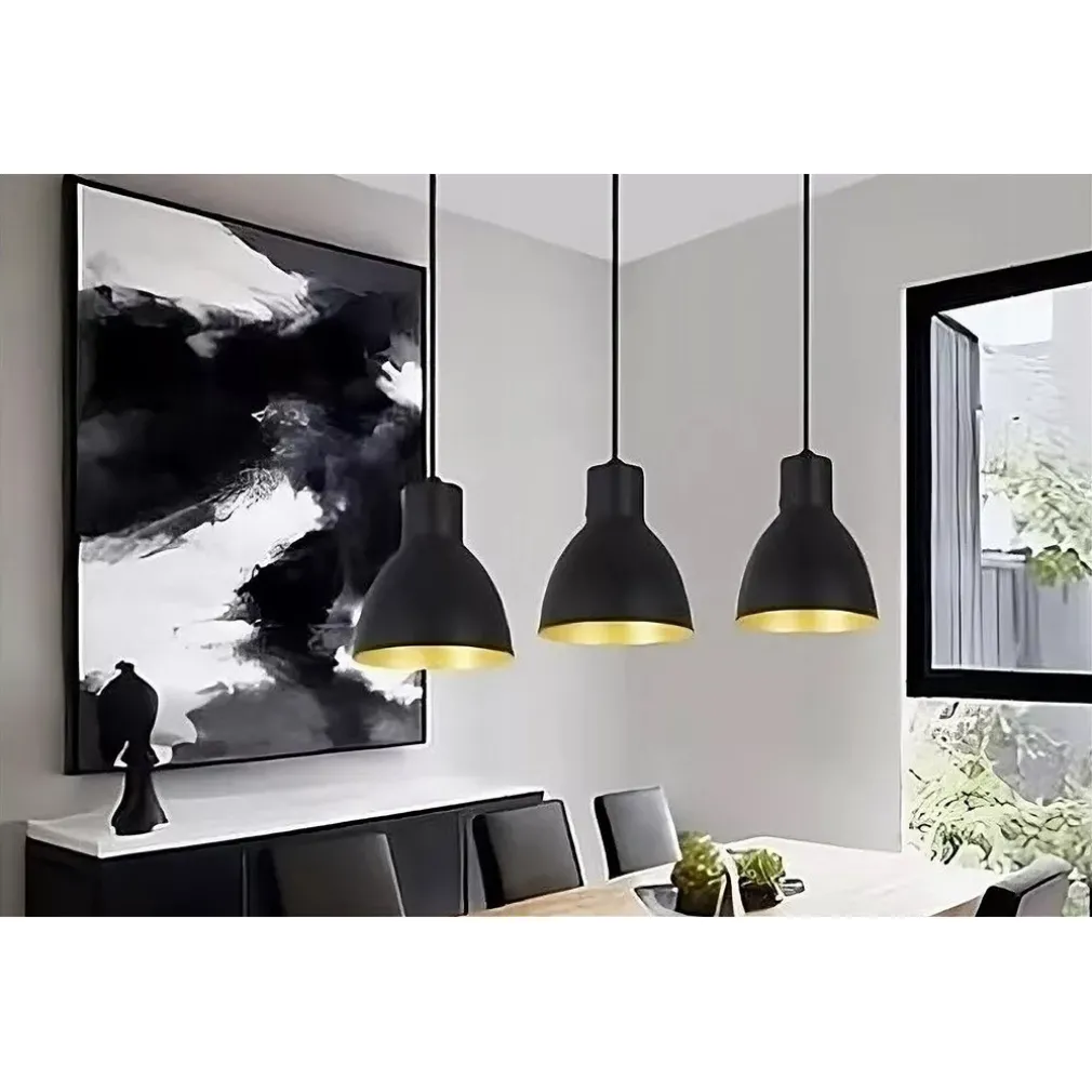 LAMPADARIO A SOSPENSIONE E27 FERRO PARALUME MODERNO CONTEMPORANEO CAMPANELLA NERA ORO 33269
