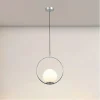 LAMPADARIO A SOSPENSIONE CERCHIO METALLO SFERA VETRO BIANCO ATTACCO E27 ARGENTO 33467