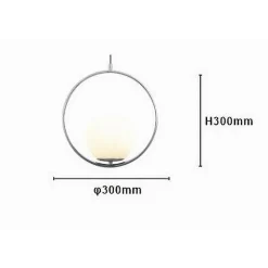 LAMPADARIO A SOSPENSIONE CERCHIO METALLO SFERA VETRO BIANCO ATTACCO E27 ARGENTO 33467