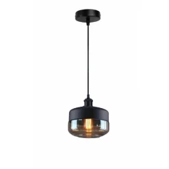 LAMPADARIO A SOSPENSIONE VINTAGE DA SOFFITTO E27 NERO VETRO EFFETTO AMBRATO LP13