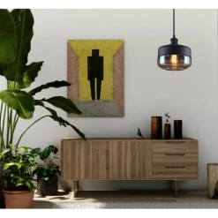 LAMPADARIO A SOSPENSIONE VINTAGE DA SOFFITTO E27 NERO VETRO EFFETTO AMBRATO LP13