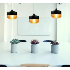 LAMPADARIO A SOSPENSIONE VINTAGE DA SOFFITTO E27 NERO VETRO EFFETTO AMBRATO LP13