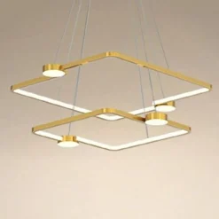 LAMPADARIO A SOSPENSIONE LED 60W 2 QUADRATI CON TELECOMANDO DESIGN MODERNO ORO 71200