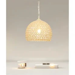 LAMPADARIO A SOSPENSIONE SEMI SFERA ORO CUPOLA CON CRISTALLI INCASTRATI E27 32958