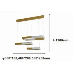 LAMPADARIO A SOSPENSIONE LED 68WATT 3 RETTANGOLI CRISTALLO TELECOMANDO ORO 32118