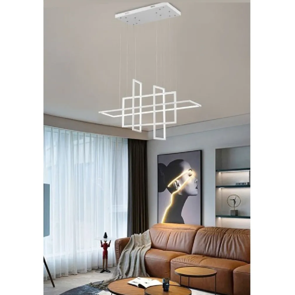 LAMPADARIO A SOSPENSIONE 4 RETTANGOLI MODERNO LUCE CALDA FREDDA NATURALE LP-36B