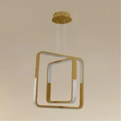 LAMPADARIO A SOSPENSIONE LED 64WATT QUADRATI EFFETTO CRISTALLO MODERNO ORO 32200