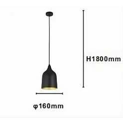 LAMPADARIO A SOSPENSIONE E27 FERRO PARALUME MODERNO CONTEMPORANEO CAMPANA NERO ORO 33290