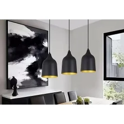 LAMPADARIO A SOSPENSIONE E27 FERRO PARALUME MODERNO CONTEMPORANEO CAMPANA NERO ORO 33290