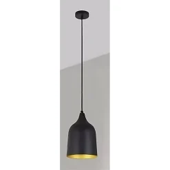 LAMPADARIO A SOSPENSIONE E27 FERRO PARALUME MODERNO CONTEMPORANEO CAMPANA NERO ORO 33290