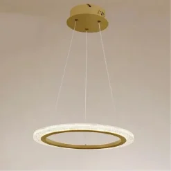 LAMPADARIO A SOSPENSIONE LED 36 WATT CERCHIO ANELLO ORO EFFETTO CRISTALLO 31944