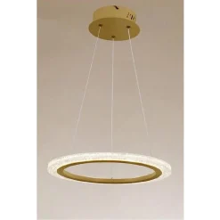 LAMPADARIO A SOSPENSIONE LED 36 WATT CERCHIO ANELLO ORO EFFETTO CRISTALLO 31944