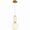LAMPADARIO A SOSPENSIONE MINIMALISTA OVALE METALLO BRONZO CON SFERA VETRO G9 A96