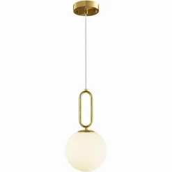 LAMPADARIO A SOSPENSIONE MINIMALISTA OVALE METALLO BRONZO CON SFERA VETRO G9 A96