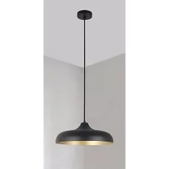 LAMPADARIO A SOSPENSIONE DESIGN MODERNO E27 PARALUME IN FERRO CUPOLA NERO ORO 33320