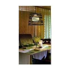 LAMPADARIO A SOSPENSIONE MODERNO CON PARALUME METALLO VORTICE TRAFORATO NERO A08