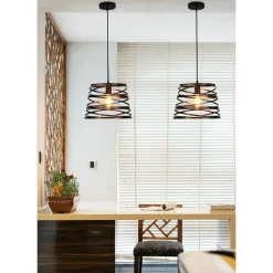 LAMPADARIO A SOSPENSIONE MODERNO CON PARALUME METALLO VORTICE TRAFORATO NERO A08