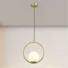 LAMPADARIO A SOSPENSIONE CERCHIO METALLO CON SFERA VETRO BIANCO ATTACCO E27 ORO 32811