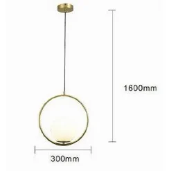 LAMPADARIO A SOSPENSIONE CERCHIO METALLO CON SFERA VETRO BIANCO ATTACCO E27 ORO 32811