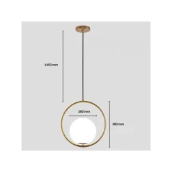 LAMPADARIO A SOSPENSIONE CERCHIO METALLO CON SFERA VETRO BIANCO ATTACCO E27 ORO 32811