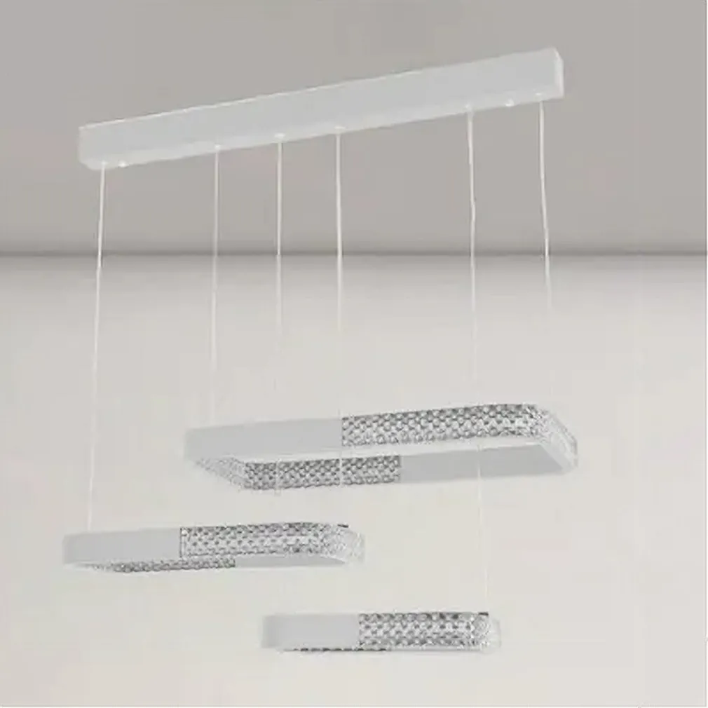 LAMPADARIO A SOSPENSIONE LED 68W 3 RETTANGOLI CRISTALLO TELECOMANDO BIANCO 32095