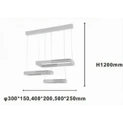 LAMPADARIO A SOSPENSIONE LED 68W 3 RETTANGOLI CRISTALLO TELECOMANDO BIANCO 32095