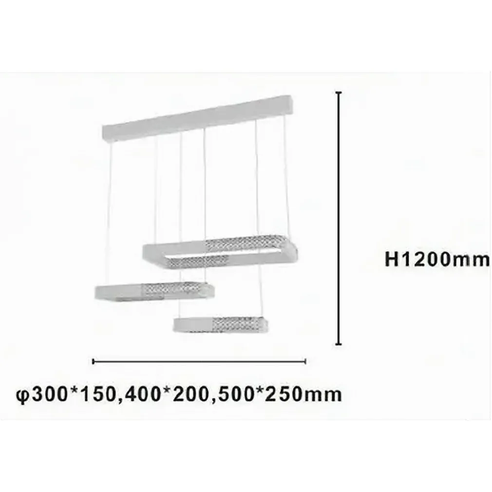 LAMPADARIO A SOSPENSIONE LED 68W 3 RETTANGOLI CRISTALLO TELECOMANDO BIANCO 32095