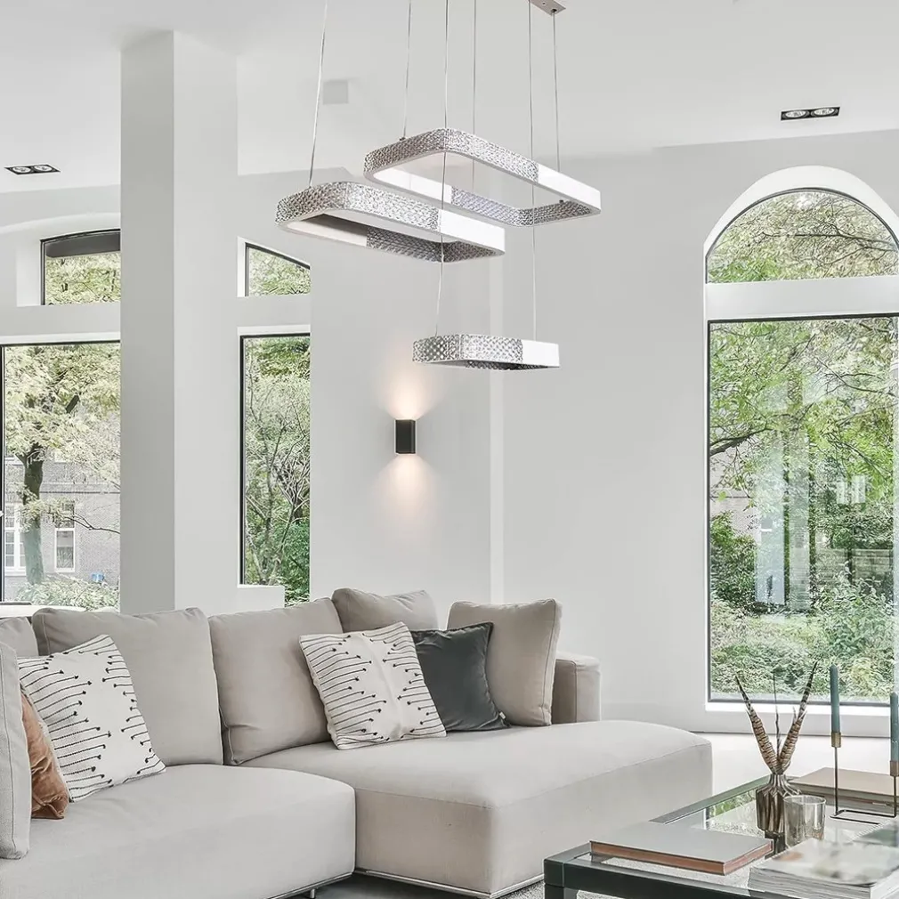 LAMPADARIO A SOSPENSIONE LED 68W 3 RETTANGOLI CRISTALLO TELECOMANDO BIANCO 32095