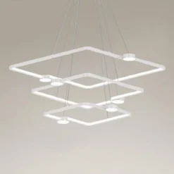 LAMPADARIO A SOSPENSIONE LED 112W 3 QUADRATI CON TELECOMANDO DESIGN MODERNO BIANCO 71224