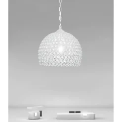 LAMPADARIO A SOSPENSIONE SEMI SFERA ARGENTO CUPOLA CRISTALLI INCASTRATI E27 32965