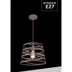 LAMPADARIO A SOSPENSIONE MODERNO CON PARALUME IN METALLO A VORTICE TRAFORATO TORTORA A08