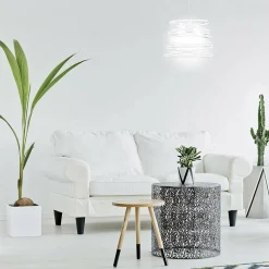 LAMPADARIO A SOSPENSIONE MODERNO PARALUME METALLO A VORTICE TRAFORATO BIANCO A08
