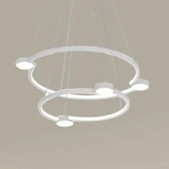 LAMPADARIO A SOSPENSIONE LED 60W 2 CERCHI CON TELECOMANDO DESIGN MODERNO BIANCO 71101