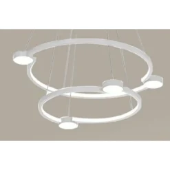 LAMPADARIO A SOSPENSIONE LED 60W 2 CERCHI CON TELECOMANDO DESIGN MODERNO BIANCO 71101