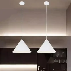 LAMPADARIO A SOSPENSIONE E27 FERRO PARALUME MODERNO CONTEMPORANEO CONO BIANCO 33375
