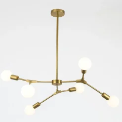 LAMPADARIO A SOSPENSIONE IN BRONZO GEOMETRICO CON 6 BRACCI ATTACCO E27 DA SOFFITTO A45-6