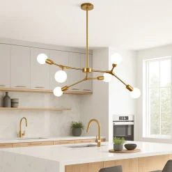 LAMPADARIO A SOSPENSIONE IN BRONZO GEOMETRICO CON 6 BRACCI ATTACCO E27 DA SOFFITTO A45-6