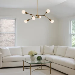 LAMPADARIO A SOSPENSIONE IN BRONZO GEOMETRICO CON 6 BRACCI ATTACCO E27 DA SOFFITTO A45-6