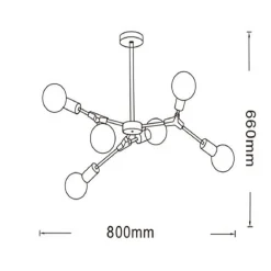 LAMPADARIO A SOSPENSIONE IN BRONZO GEOMETRICO CON 6 BRACCI ATTACCO E27 DA SOFFITTO A45-6