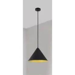 LAMPADARIO A SOSPENSIONE E27 FERRO PARALUME MODERNO CONTEMPORANEO CONO NERO ORO 33351