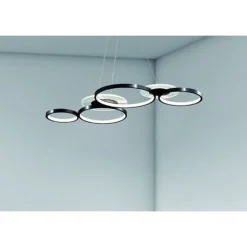 LAMPADARIO A SOSPENSIONE LED NERO 65W 6 ANELLI LUMINOSI MODERNO CON TELECOMANDO 71415