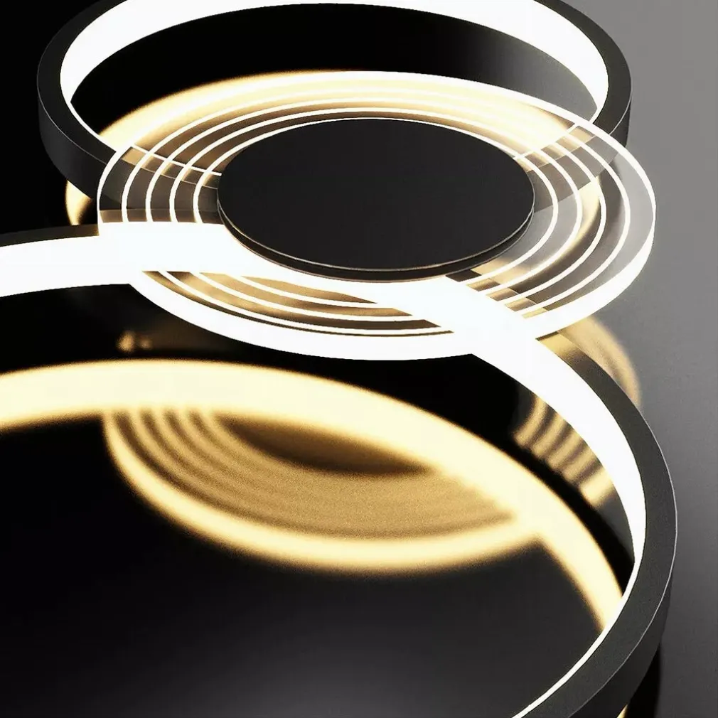 LAMPADARIO A SOSPENSIONE LED NERO 65W 6 ANELLI LUMINOSI MODERNO CON TELECOMANDO 71415