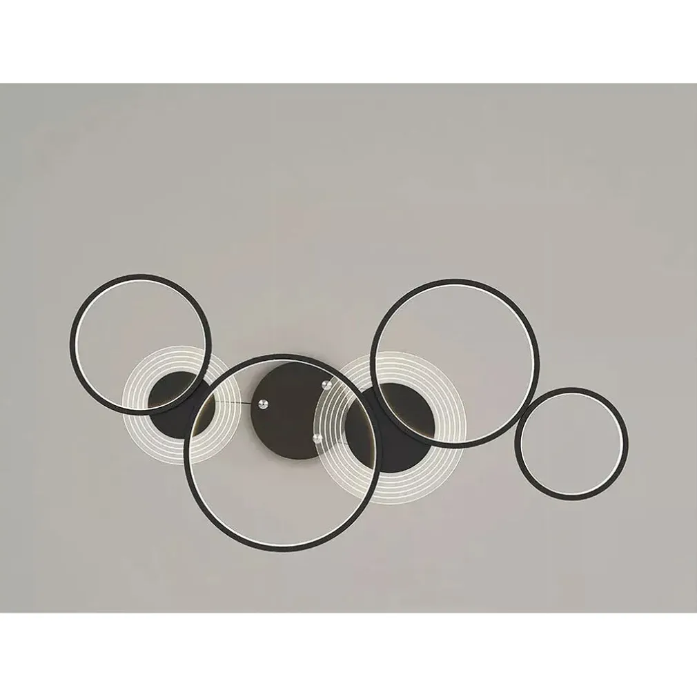 LAMPADARIO A SOSPENSIONE LED NERO 65W 6 ANELLI LUMINOSI MODERNO CON TELECOMANDO 71415