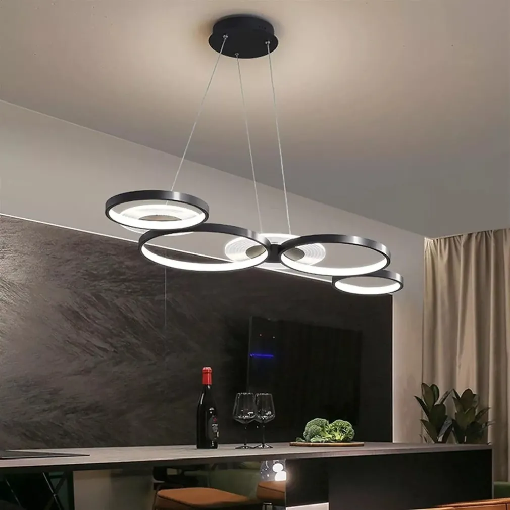 LAMPADARIO A SOSPENSIONE LED NERO 65W 6 ANELLI LUMINOSI MODERNO CON TELECOMANDO 71415