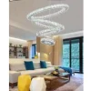 LAMPADARIO A SOSPENSIONE ANELLI SPIRALE CRISTALLI 51W BIANCO FREDDO 7000K B52