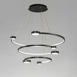 LAMPADARIO A SOSPENSIONE LED 65W 3 SEMI CERCHI CON TELECOMANDO DESIGN MODERNO NERO 71385