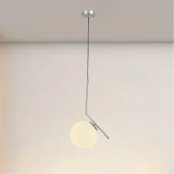 LAMPADARIO A SOSPENSIONE ATTACCO E27 ARGENTO CON SFERA VETRO MODERNO MINIMAL 33474