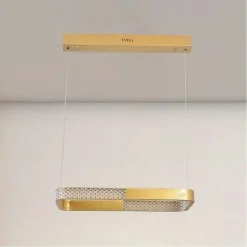 LAMPADARIO A SOSPENSIONE LED 28W RETTANGOLARE ORO CRISTALLO CON TELECOMANDO 32088